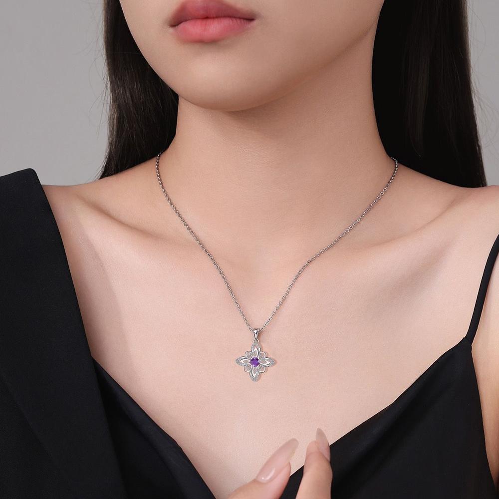 925 Thai Silver Witch Knot Necklace Wicca Witchcraft Necklace with Purple Cubic Zirconia Supernatural Jewelry for Women