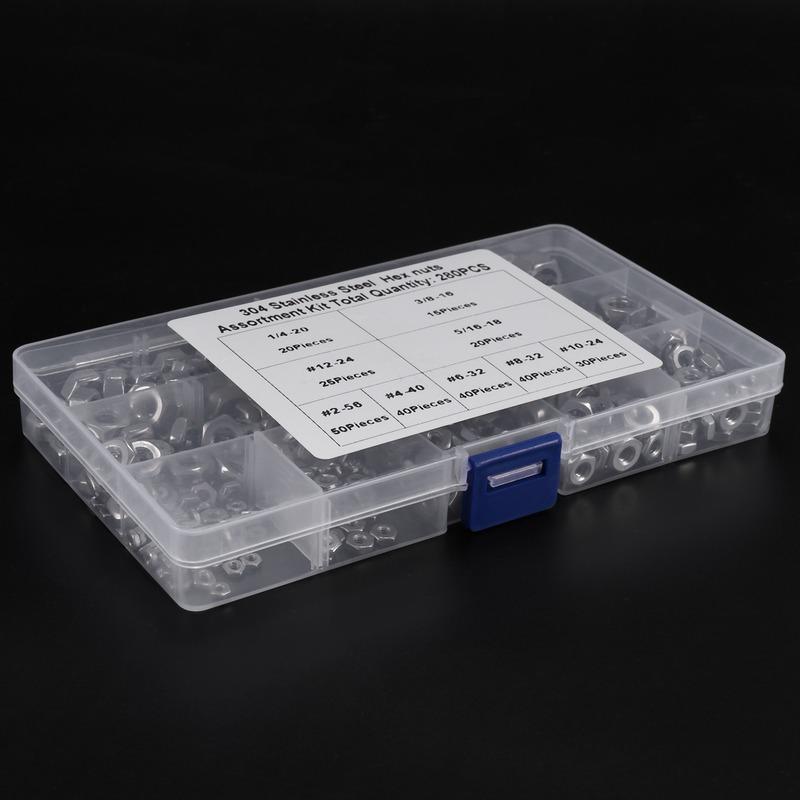 TFORU-Stainless Steel Nuts 2-56 To 3/8Inch-16 UNC Hex Nuts Assortment Kit For Screws Bolts-280Pcs