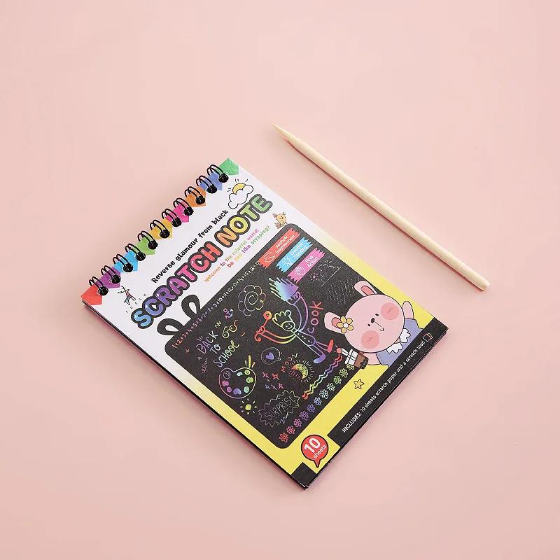 Montessori Scratch Painting Note Scratch Art Paper Diy Children Magic Rainbow Scraping Drawing Art Paper Notepad Stationery Toys