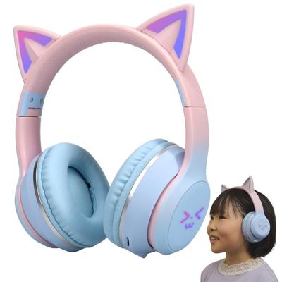 Беспроводные наушники-кошачьи ушки, синие, Bluetooth, беспроводные, со светодиодной подсветкой, милые, сверкающие, радужного цвета, инструкция по эксплуатации и простая регулировка размера, рождественские