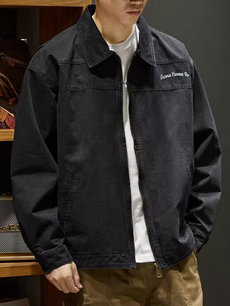 Vintage Washed Outdoor Tooling Jacket Men'S Trendy Brand Embroidered Lapel Jacket Loose Casual Cotton Top