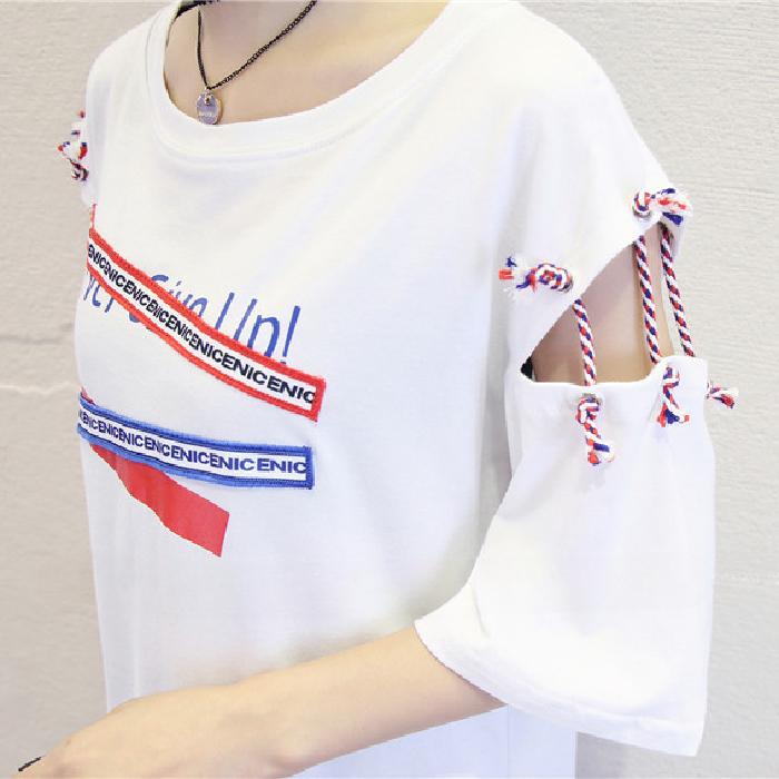 Футболка с круглым вырезом в корейском стиле, женская летняя, в стиле Харадзюку, свободная, с принтом букв, повседневная, с вырезом, с короткими рукавами, топы y2k для студентов