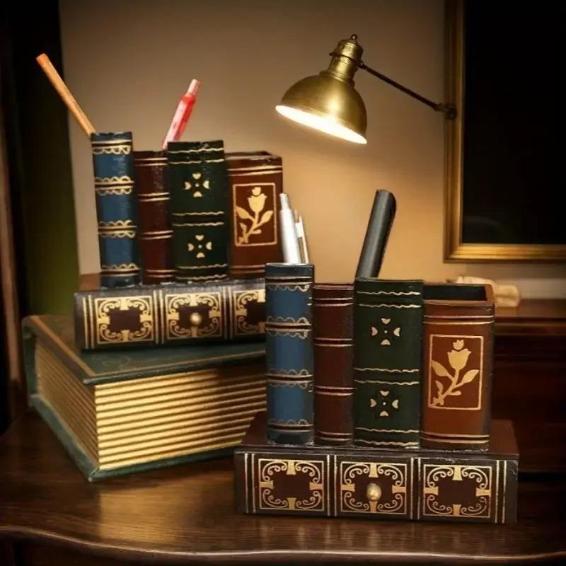 Декоративная подставка для ручек с выдвижным ящиком для хранения, деревянный органайзер для карандашей, настольный, для стола