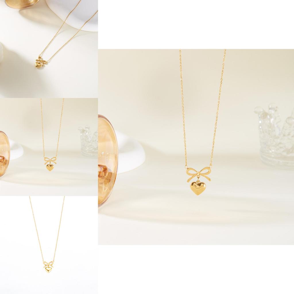 Элегантное ожерелье-подвеска в форме сердца с дизайном банта-бабочки из нержавеющей стали для повседневной носки