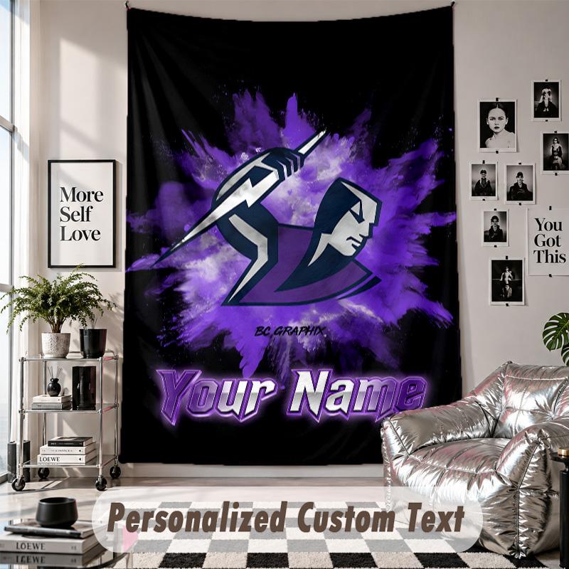 Wall Hanging Tapestry With Custom Name & Text, Melbourne Storm Decorative Tapestry For Bedroom
