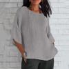 Women's Fashion Seven-Part Sleeve Pleated Round Neck Solid Colour Loose Casual Shirt Top
