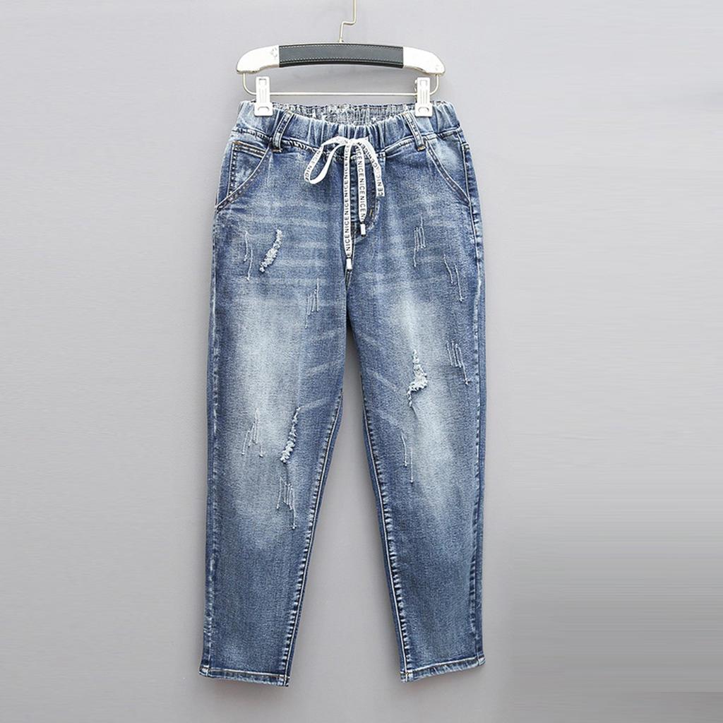 Женские брюки большого размера, эластичные джинсы, свободные полуэластичные брюки