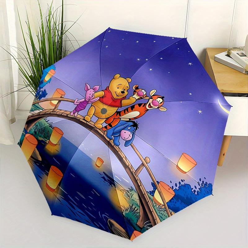Pooh Bear, Lantern Festival Automatic Opening and Closing Umbrella - 8 Ribs Portable Folding Umbrella with Plastic Handle, Suitable for Leis