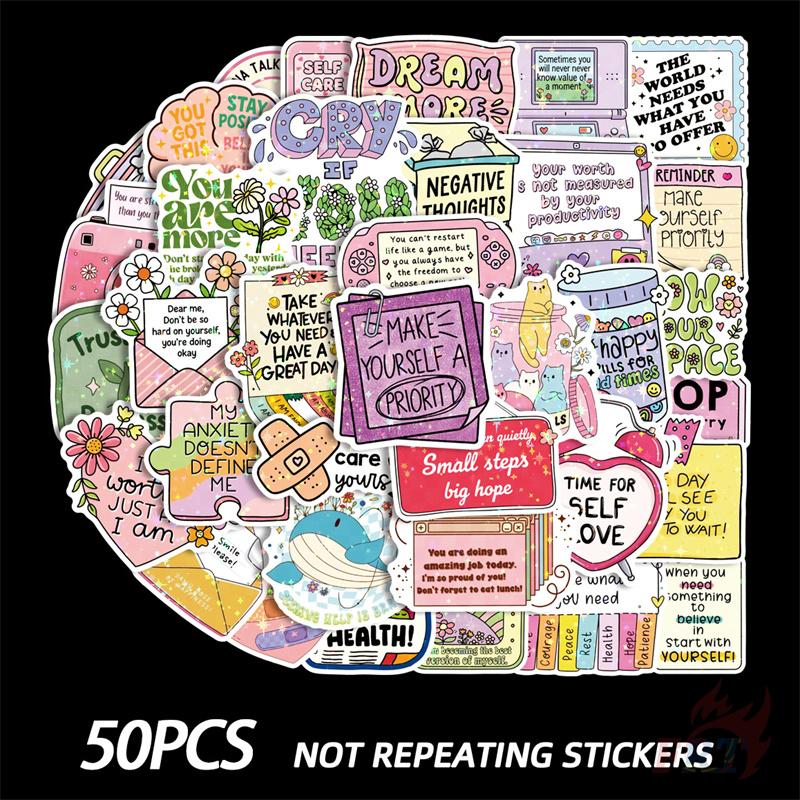 50Pcs/Set Funny Healing Phrase Series 01 Shiny Stickers DIY Fashion Waterproof Doodle Decals Stickers