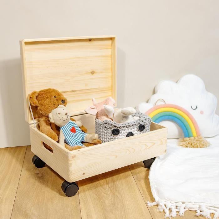 Boîte de rangement - Creative Deco - XL - Bois massif - 40 x 30 x 14 cm - Avec roulettes