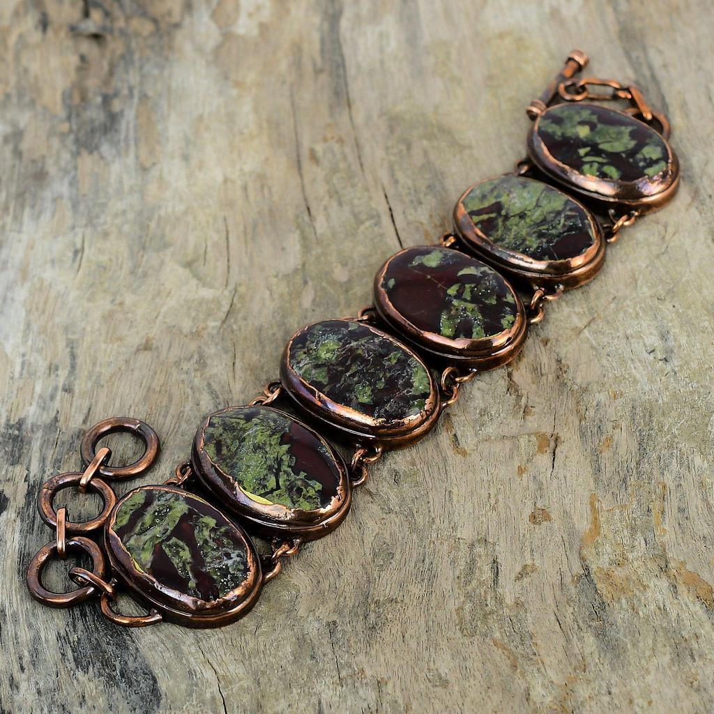 Браслет из драконовой яшмы, браслет из электроформованной меди, регулируемая цепочка, браслет ручной работы, медные украшения, браслет с драгоценным камнем, свадебные подарки