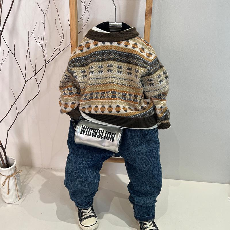 Boys' Thick Fleece-Lined Sweater: Winter 2025, Round Neck, Double-Layer Knit, Kids' Cardigan