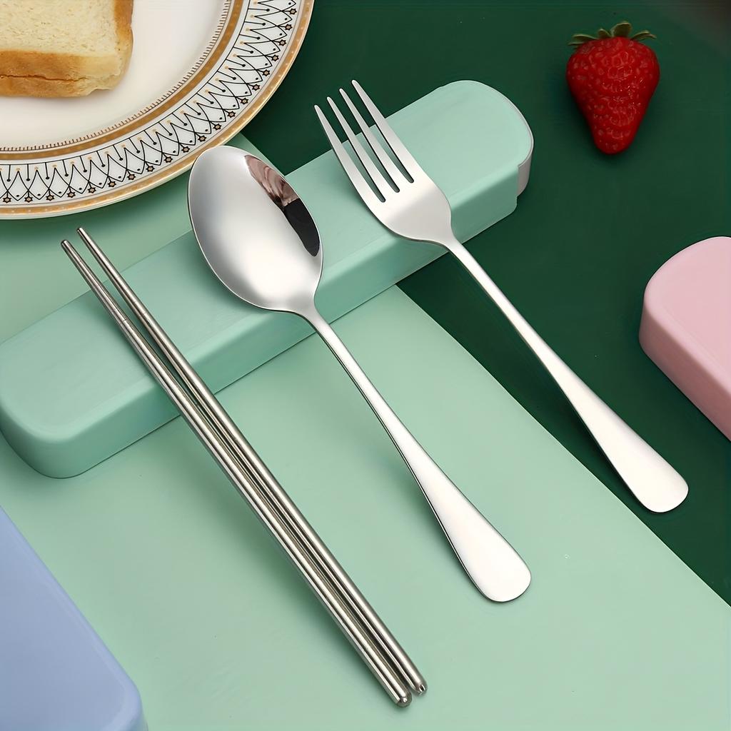 1 набор/2 набора/3 набора-Набор палочек и ложек, Портативный одинарный контейнер для хранения столовых приборов для ланча для детей начальной школы, Нержавеющая сталь