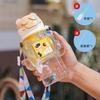 Water bottle new straw cup student children cartoon bear cup portable strap handle sticker plastic cup waterproof and drop resistant