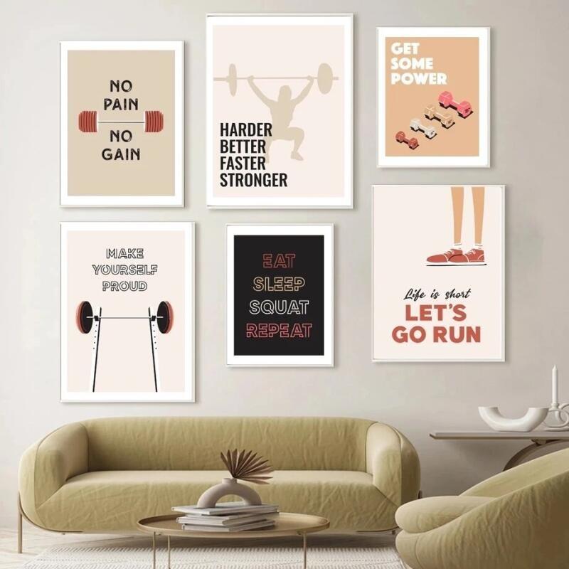 Плакат для декора домашнего спортзала, Гантели Штанга Фитнес Спорт Бег, Настенное искусство Холст Живопись, Скандинавские принты, Идеальные настенные картины