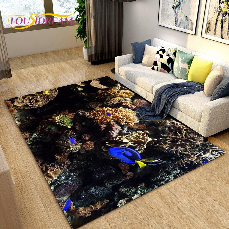 3D иллюзия морского дна, подводный мир, коврик с дельфином и акулой, коврик для гостиной, спальни, дивана, коврик, нескользящий напольный коврик