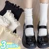Носки с оборками для женщин 3 пары/лот средней длины до середины голени, высокие до щиколотки, дышащие, черные, белые, носки женские весенне-осенние