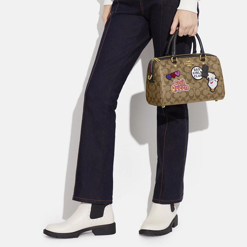 Coach X Disney Rowan 27 Классическая Монограмма Застежка-молния Мультяшный Логотип Пэчворк Сумка через плечо Сумка-тоут Большая Женские сумки Темно-хаки CC149-IME7V