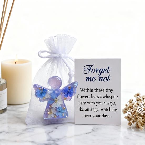 Angel Figurine Keepsake Forget Me Not Angel Memorial Gift Sympathy Bereavement Angel Ornament with Warm Message Card Grieving Keepsake for Loss