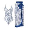 2024 Women's Retro Bandage One-Piece Swimsuit & Long Cover-Up Set – Slimming, Sun-Protective.