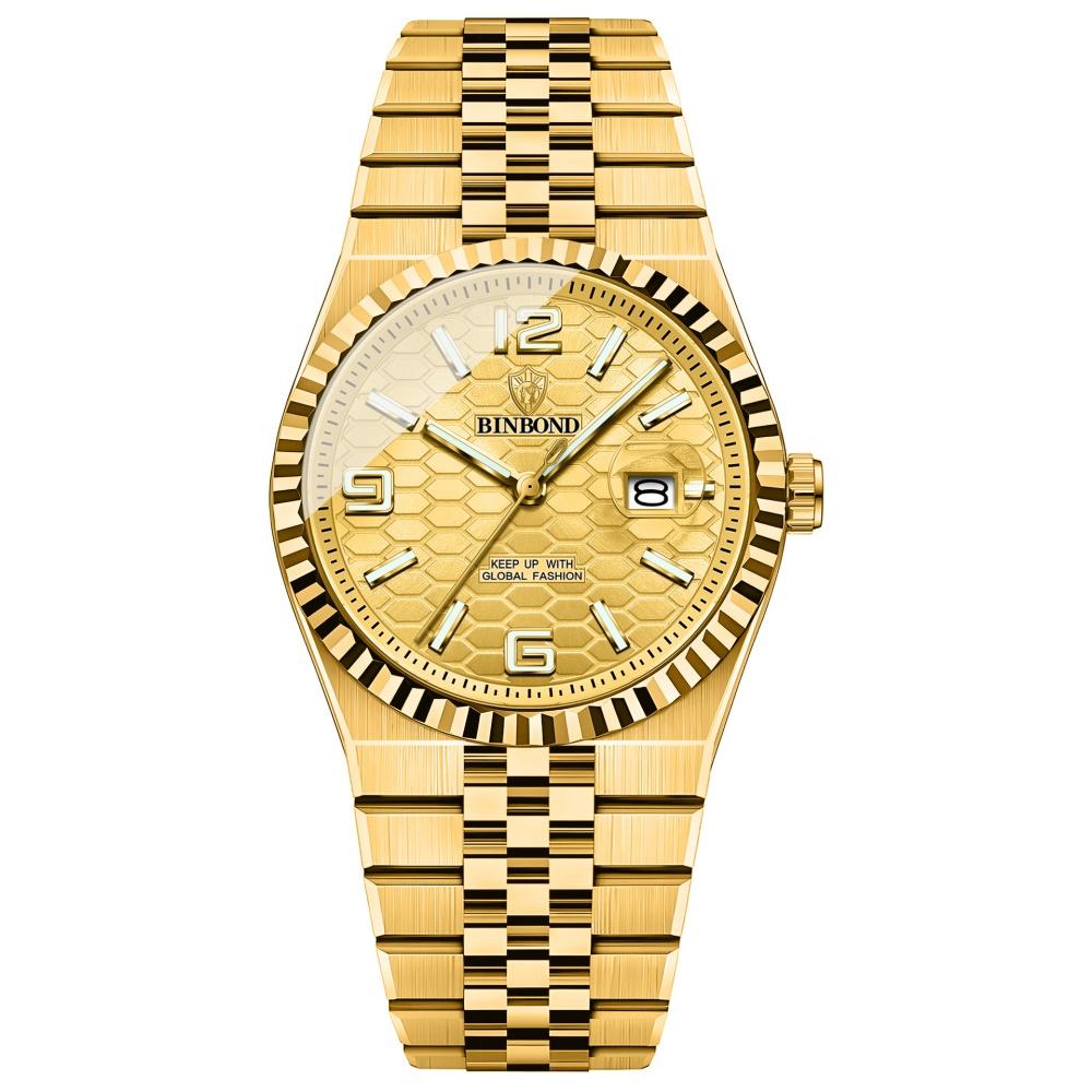 BINBOND Men's Quartz Watch Classic Style Waterproof Luminous Date Display Stainless Steel Wristwatch For Male