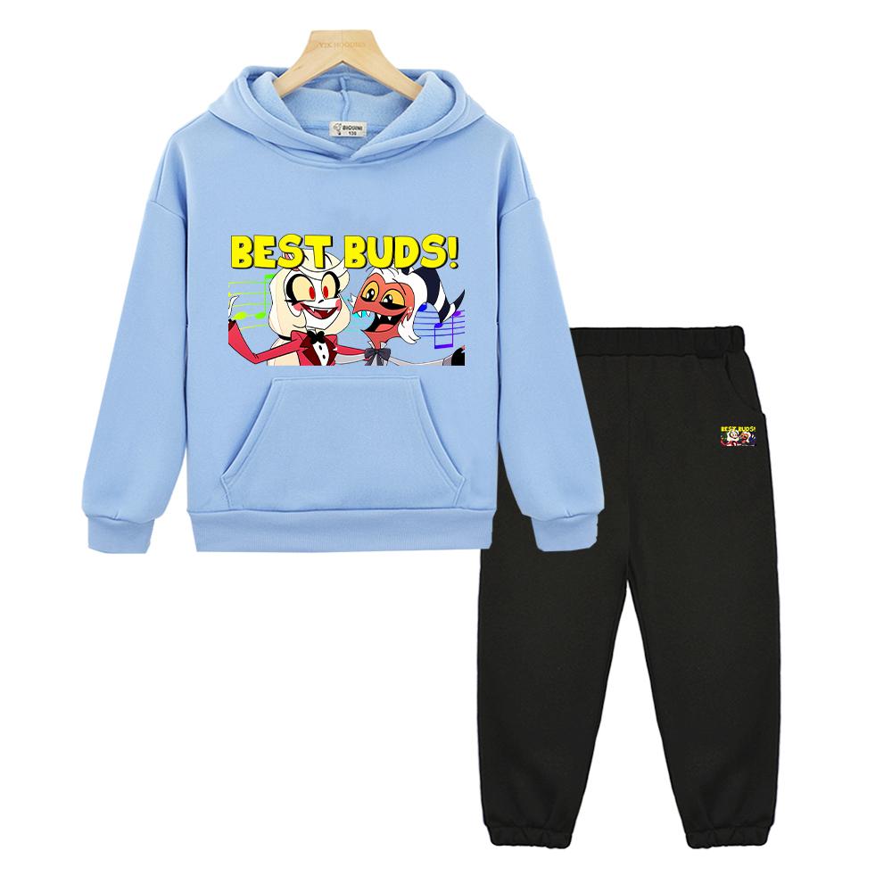 2PCS pullover+Pant Kid Boutique Clothe Autumn Helluva Boss Print Hoodie Fleece Comfortable Sweatshirt Jacket Boy Girl Spors Sets