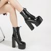 Fashion Ankle Boots Round Toe Block High Heel 14cm Platform Zipper Lace Up Plus Size 35-43 Party Booty Solid Platform Boots Ladies Shoes