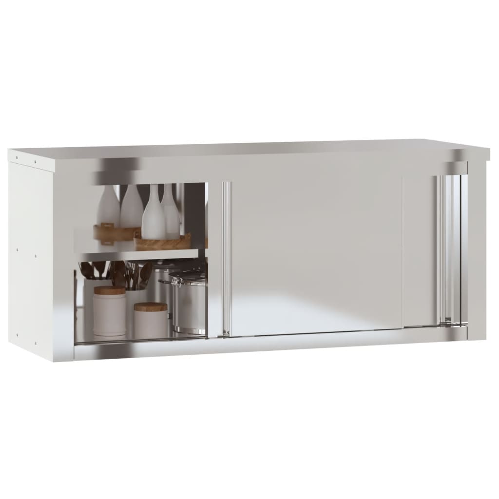 Wall Mounted Kitchen Cabinet with Sliding Doors Stainless Steel