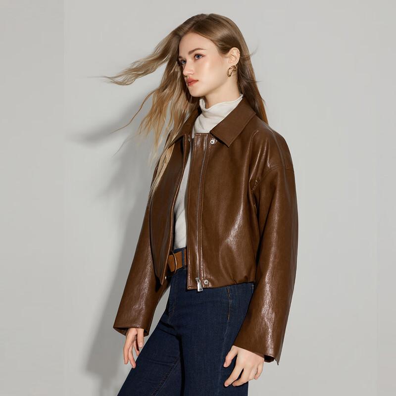 Женская укороченная ретро куртка из ПУ-кожи с длинным рукавом