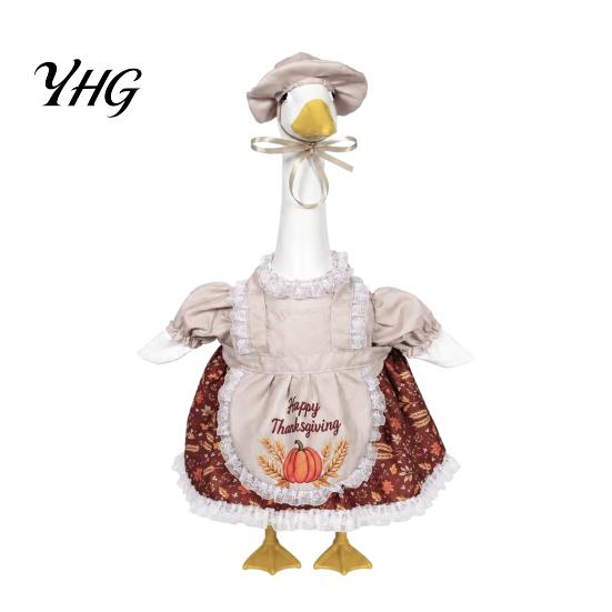 Polyester Goose Outfits for Thanksgiving Porch 23" Statue, Fall Maple Leaf Autumn Decor Courtyard Geese Pumpkin Clothes, Costume Yard Patio
