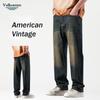 Четырехсезонные новые мужские джинсы, американские ретро-брюки, свободные повседневные прямые брюки, джинсовые брюки