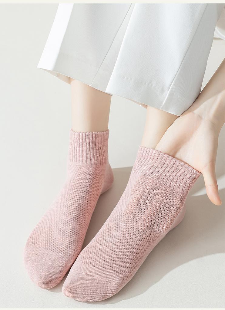 10A Antibacterial Boneless Anti-Odor Mesh Short Tube Women's Socks Set (5 Pairs)