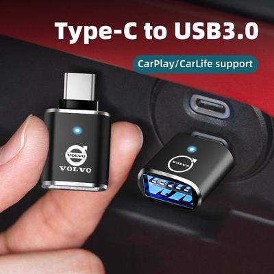 Переходник-адаптер для автомобильной зарядки с порта Type C на USB для Volvo XC90 V90 V60 XC60 V40 S80 S60 S90 C40 XC40 V70 XC70 C30 C70