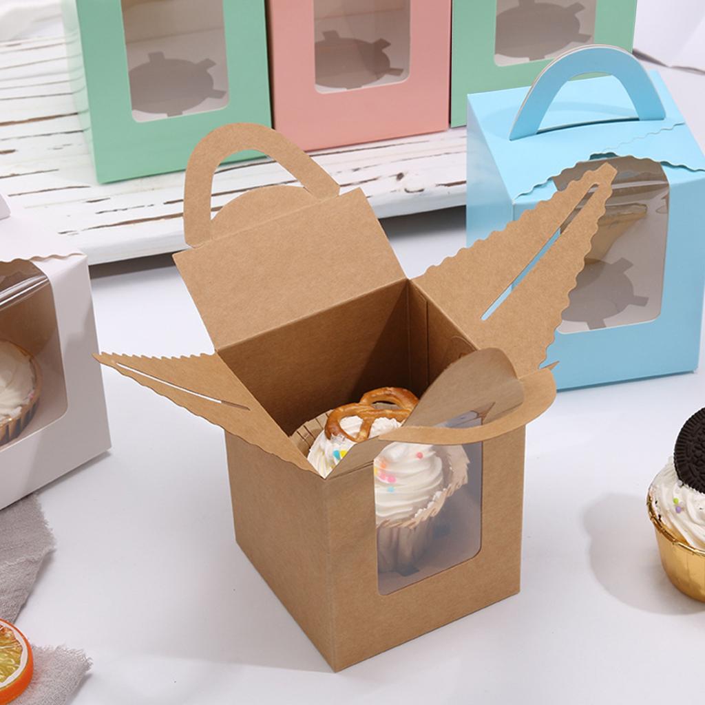 10Pcs Cupcake Boxes with Inserts Windowed Cupcake Holders Stackable Deep Cupcake Carrier Food Grade Containers for Home Cake Dessert Shops