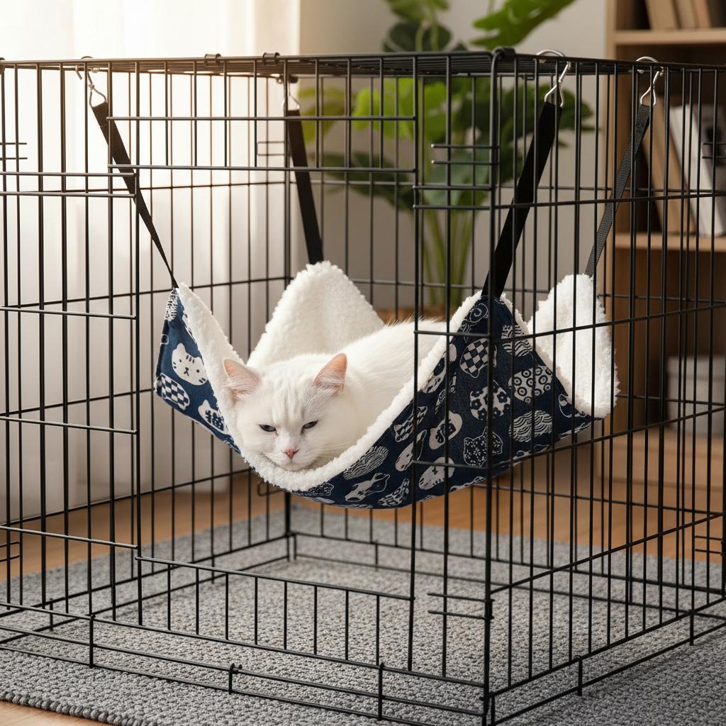 Гамак для кошки для клетки питомца Прочная подвесная кровать Высокоплотная дышащая подушка для отдыха кошки для маленьких и средних кошек Зимний утеплитель
