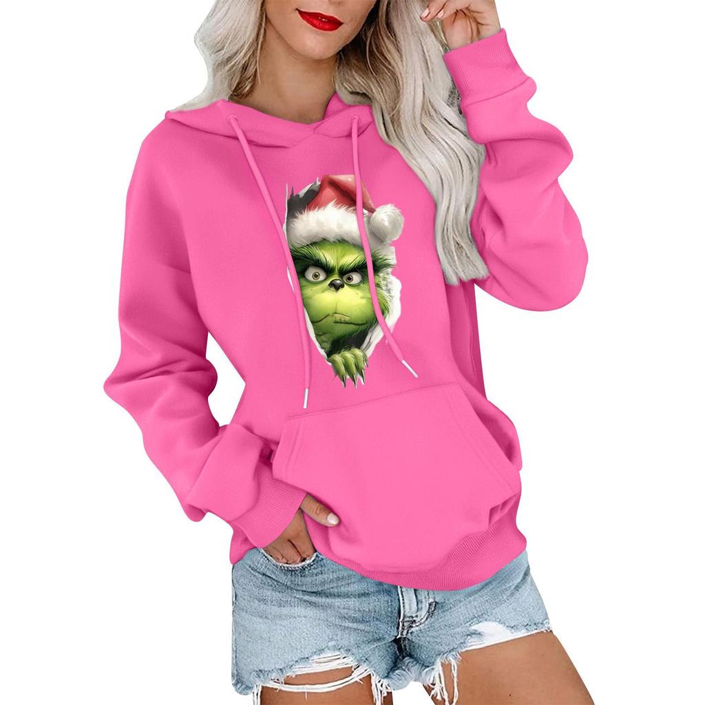 Women's Casual Comfortable Neck Hooded Long Sleeve Christmas Print Warm Sweatshirt