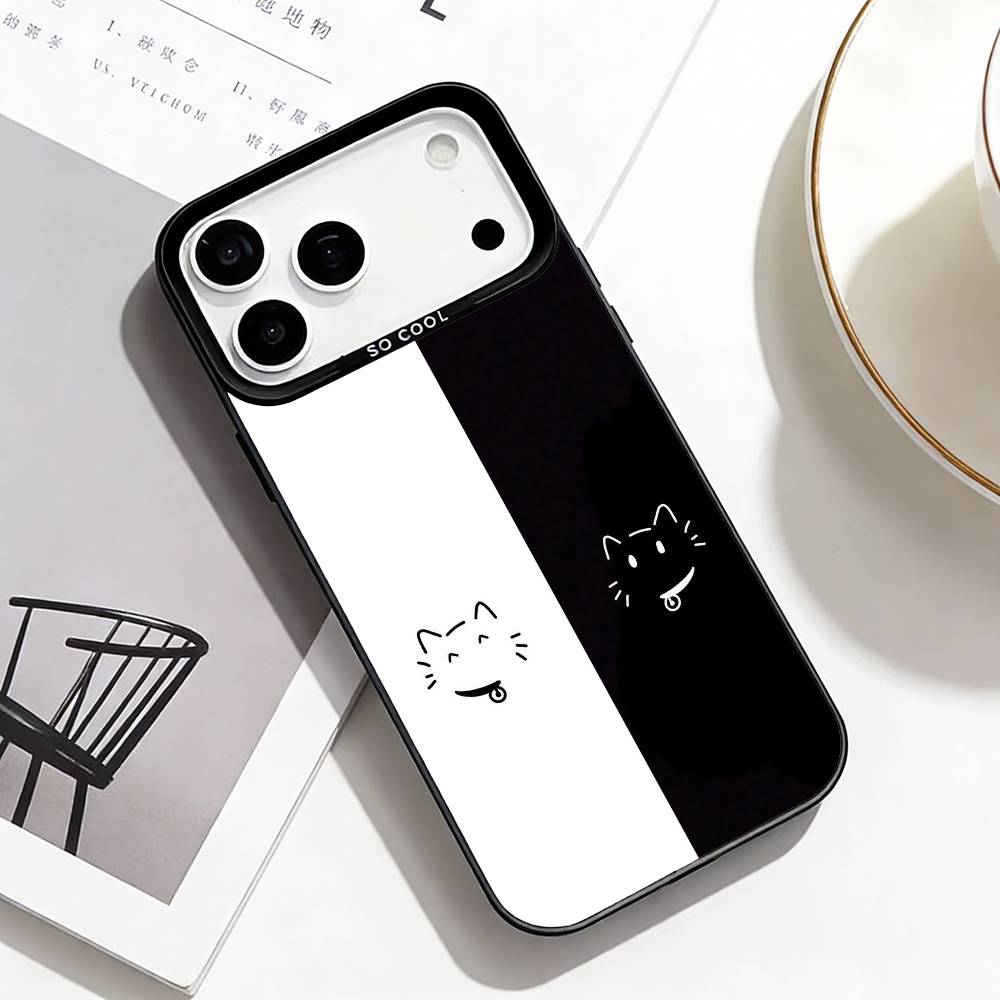 Милые Кошачьи Арт-Принты Чехол для Телефона Для iPhone17,16,15,14,13,12,Pro Max Черный Цветной Чехол для Телефона