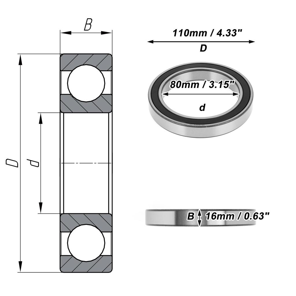 ACROPIX 6916DDU Deep Groove Ball Bearing P5 80x110x16mm Lubricated Bearing Double Rubber Seal Black Silver Tone Scooter Skateboard Wheel