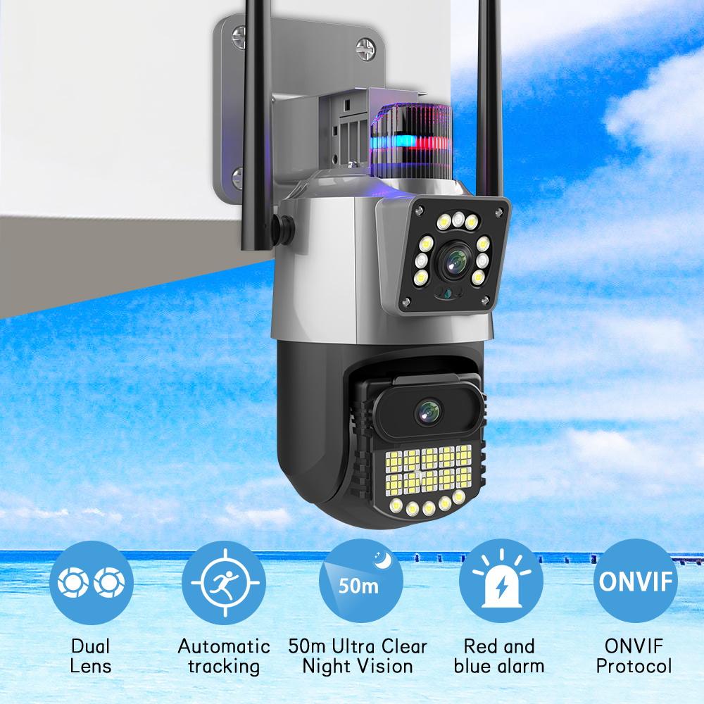 LS VISION IP-камера EU 8MP 4K, уличная Wi-Fi PTZ, двойной объектив, двойной экран, автоматическое отслеживание, водонепроницаемая система видеонаблюдения, полицейская световая сигнализация, CCTV