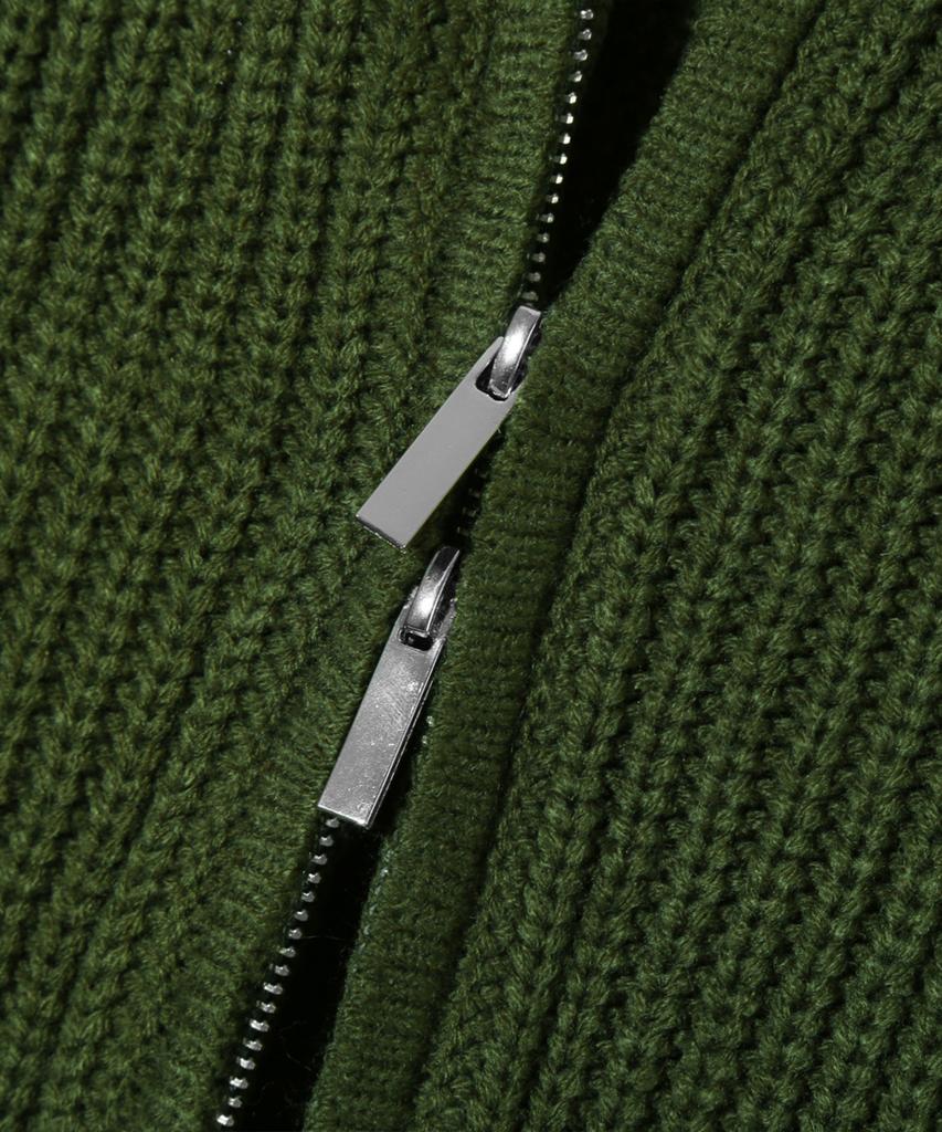 TRILLION Washable Round Neck Hachi Zip-Up Knit (Khaki)