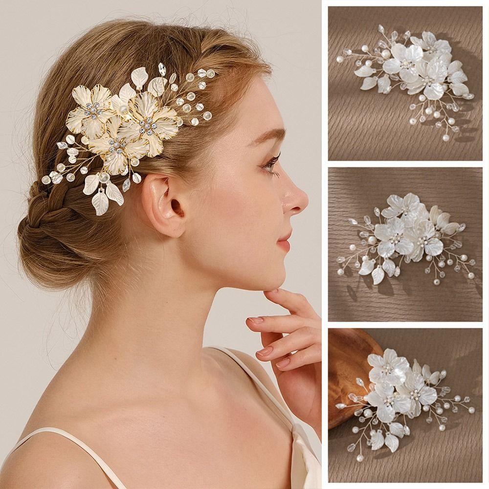 Crystal Pearl Flower Bridal Headwear Handmade Wedding Hairpin Bride Headdress Hair Jewelry