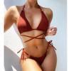 2 Colors Wrinkled Halter Strappy Wrap Around Bikini Set Female Swimsuit Women Swimwear Two-pieces Bather Bathing Suit