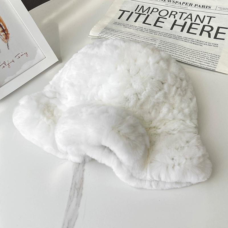 Rex Rabbit Fur Hat Autumn and Winter Versatile Middle-aged and Elderly Warm Ear Protection Top Hat Bucket Hat Show Face Little Mother Hat