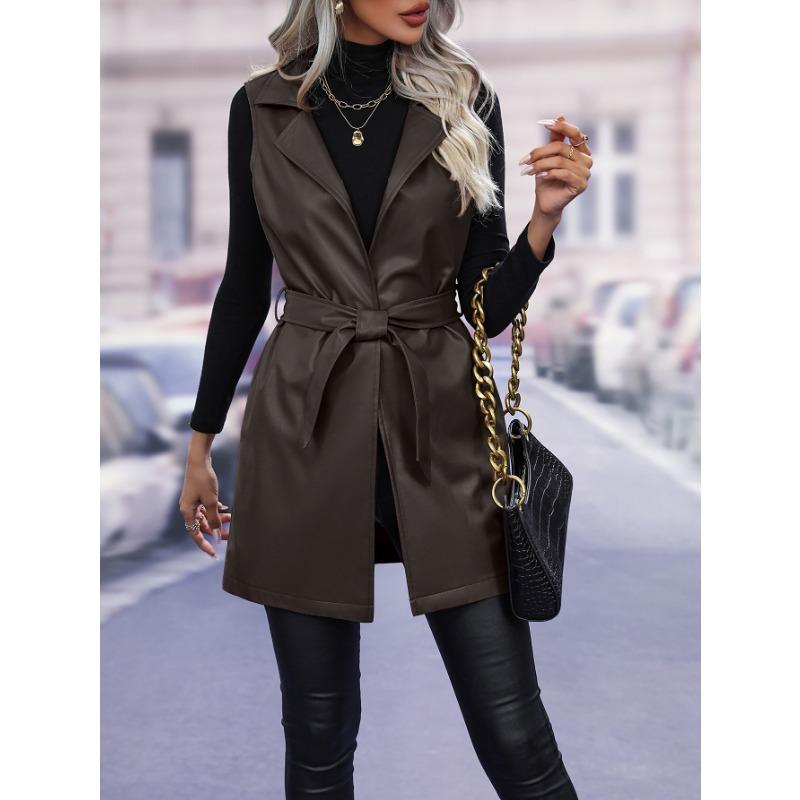 PU кожаный кардиган лямки жилет куртка женская осенняя лацкан темперамент жилет для поездок на работу куртка женская верхняя одежда изящная