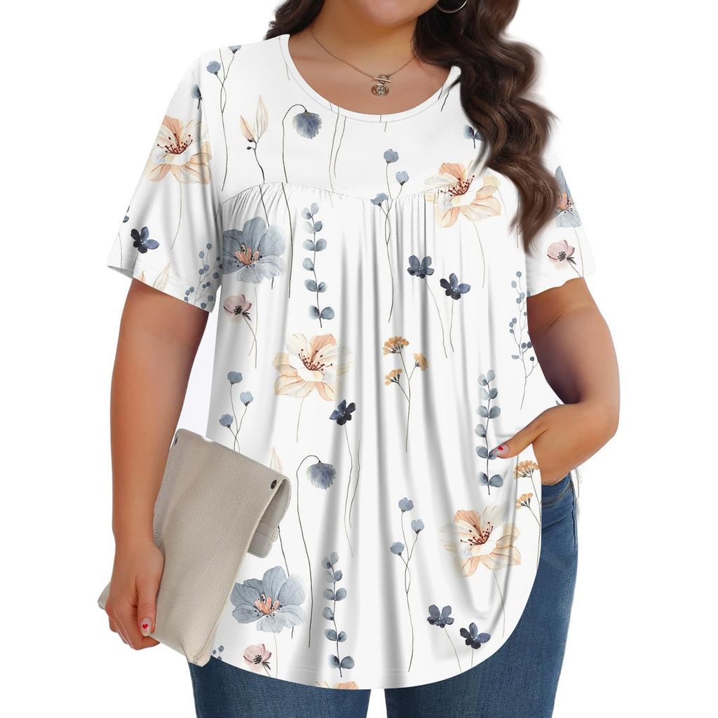 Женский модный повседневный топ с круглым вырезом и короткими рукавами с принтом, женские топы больших размеров