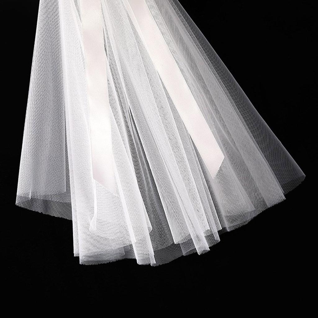 Bridal Lace Veil Women Layered Tulle Bachelorette Party Wedding Veil with Ribbon Bowknot for Wedding Party