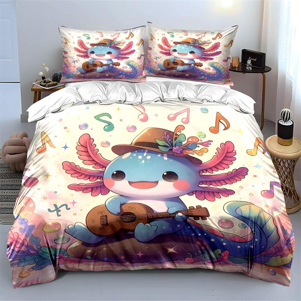 Музыкальный Набор с Аксолотлем Для Декора Изысканный Трехкомпонентный Комплект Постельного Белья Подарок Для Детей и Взрослых