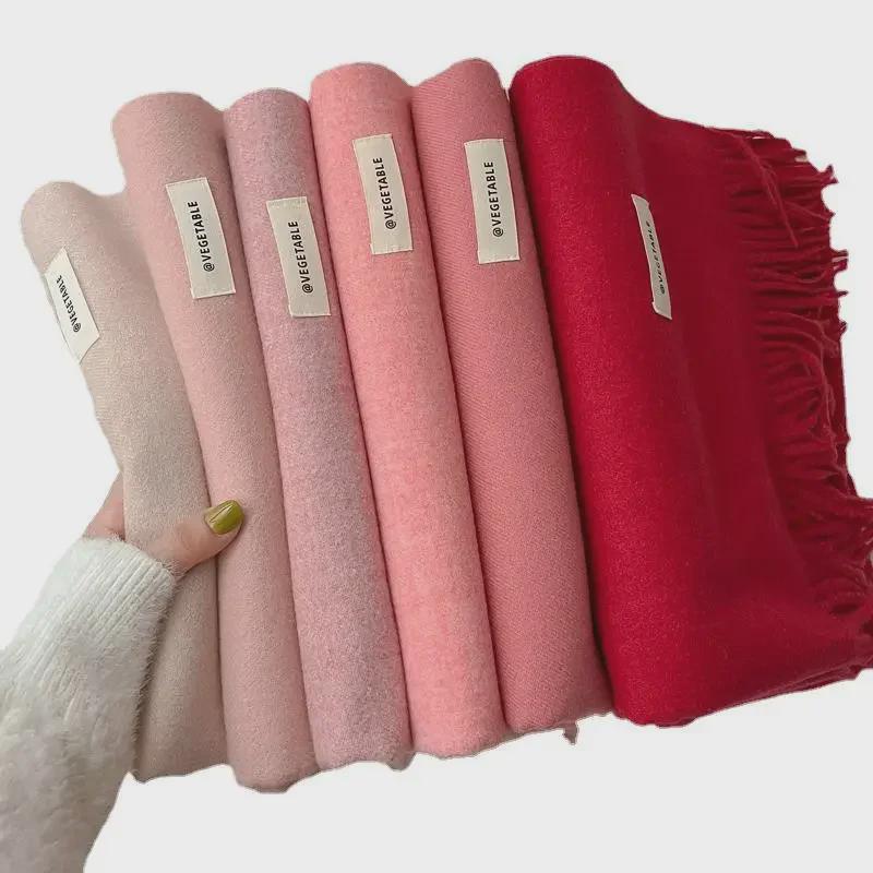 "Korean Style Pink Imitation Cashmere Scarf - Cute Winter Gift for Women, Boyfriends & Girlfriends"