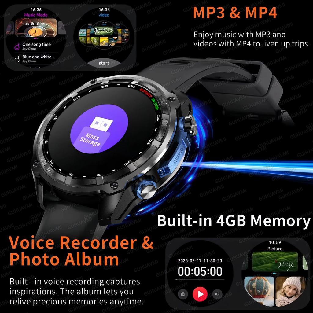 Новые встроенные умные часы с настоящим GPS, HD, для мужчин, для улицы, с альтиметром, батарея 1000 мАч, память 4 ГБ, водонепроницаемость 10 АТМ, Bluetooth-звонки, спорт, фитнес, модные умные часы