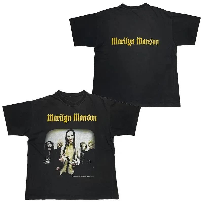 Marilyn Manson Индустриальный Металл "Ты Родился Снова Теперь Умри Снова" 1990-е Винтажная Графическая Оверсайз Уличная Футболка Топ для Рока и Индустриального Металла